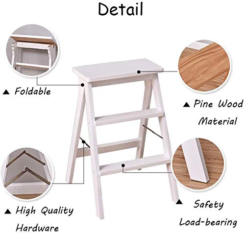 Taburete de escalera plegable de madera blanca con escalones multifuncionales 6