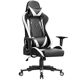 Abician Chaise Gaming Inclinable Réglable en Hauteur Fauteuil Gamer Ergonomique avec Soutien Lombaire Accoudoir Réglable Appui-tête Fauteuil Pivotant avec 5 Roulette Noir/Blanc