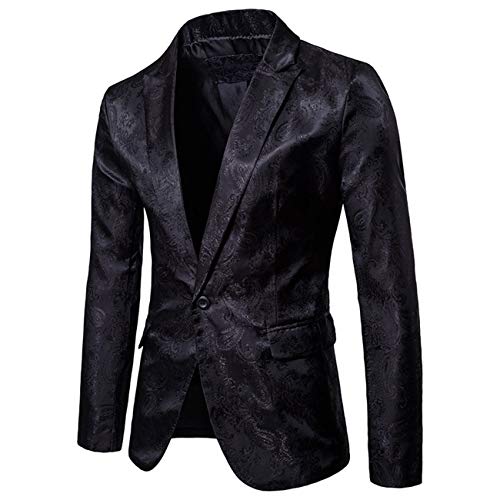 Shuanghao Costume habillé de pour Homme Slim Fit Floral Print Blazer élégant Manteaux Blazer doré Manteaux (XL, Noir)