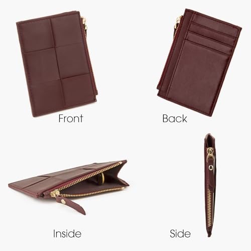 Woven Sheepskin leather Multi-Card Coin Purse, Chic Fashionable Card Holder and Small Card Wallet Woman (Bordeaux)4