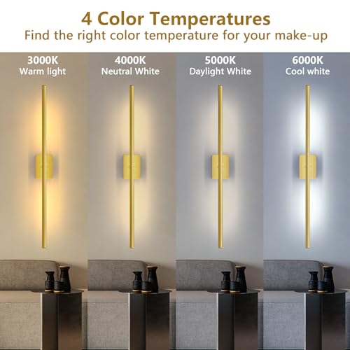 Image of Battery Operated Wall Sconce, 10000mAh 4CCT Dimmable, Gold 1pc | Rechargeable wall lights with remote & touch control, 360rotate timer 31.5 inch, for bedroom living room hallway decoration