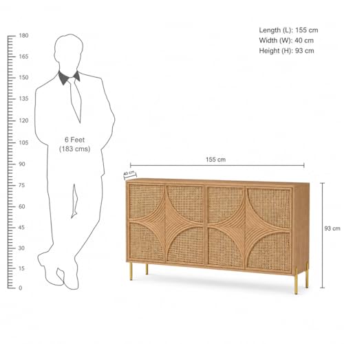 Image of The Attic Arcus Sideboard, Multipurpose Cabinet for Kitchen and Living Room Storage, Solid Mango Wood, Natural Color