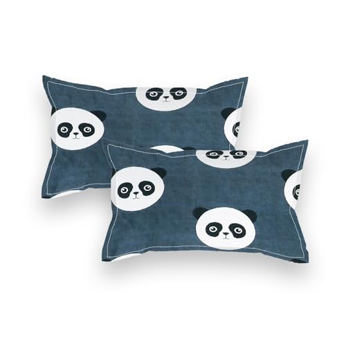 Image of NEW LEAF Premium Cotton Elastic Fitted Bedsheets with 2 King Size Pillow Covers | Double Bed with All Around Elastic 180 TC Supersoft | Size - 72 King Sizex78+10 inches | Navy Panda