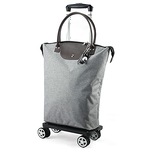 Bolsa plegable con ruedas giratorias de 360°, cremallera impermeable, capacidad de 50 kg, carretilla de mano desmontable, 28 L para supermercado, viajes, picnic, camping