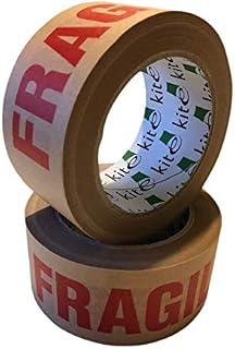 Strong Paper Packaging Kite Tape | Eco-Friendly - Fully Recyclable | Fragile Printed Kraft Paper for Packing Parcels and Boxes | Brown Paper Packaging for Moving House | 50m x 50mm | Pack of 2