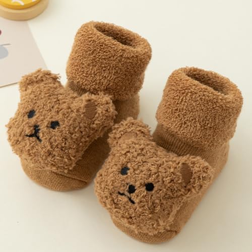 Baby Crawling Socks for 1-3 Years Old Winter, Cute Bear Warm Thick Cotton Terry Floor Socks with Grips for Toddlers2