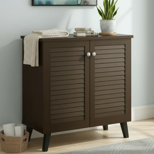 Image of Mevigo Shoe Rack Wooden with Door - 2 Door 4- Tier Engineered Wood Shoe Rack Organizer for Entryway, Hallway & Bedroom, Space Saving Shoe Storage Cabinet -Brown-VB2