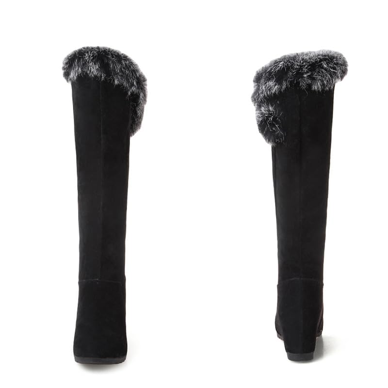 Women's Winter Over The Knee Thigh High Snow Boots Stretch Thick Rabbit Fur Collar Warm Leather Waterproof Slip-on Hidden Wedge Boot4
