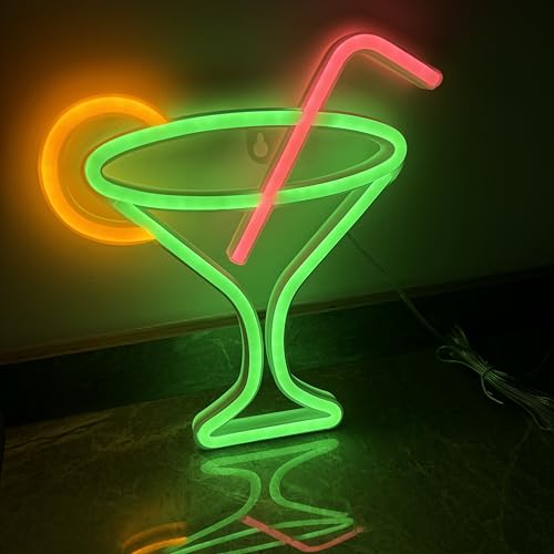 Image of Cocktails Neon Sign for Wall Decor ，Cocktails Happy Hour Neon Sign Man Cave Bar Home Art Neon Light Handmade LED Neon Lights Signs for Bedroom Beer Bar Neon Light Sign Hotel Party Club
