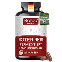 Roter Reis (Red Rice) Kapseln mit 2,96 mg Monacolin K & 50 mg Coenzym Q10 pro Kapsel - Fermentierter Roter Reis aus Monascus purpureus - Vegan, hochdosiert, laborgeprüft - 120 Stück