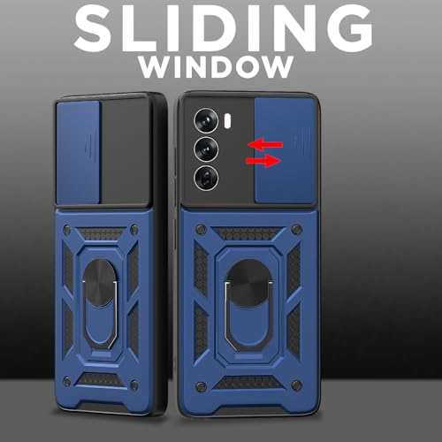 Image of Pikkme D10 Tough Armor Bumper Case | 360 Protection Case | Sliding Camera Shield Cover & Ring Holder Stand Back Cover for Oppo Reno 12 Pro 5G (Blue)