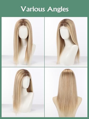 Image of 13 * 4 HD Glueless Human Hair Ombre Mixed Blonde Lace Front Wigs for White Women Straight Wig Pre Plucked 180% Density Transparent (22inch)