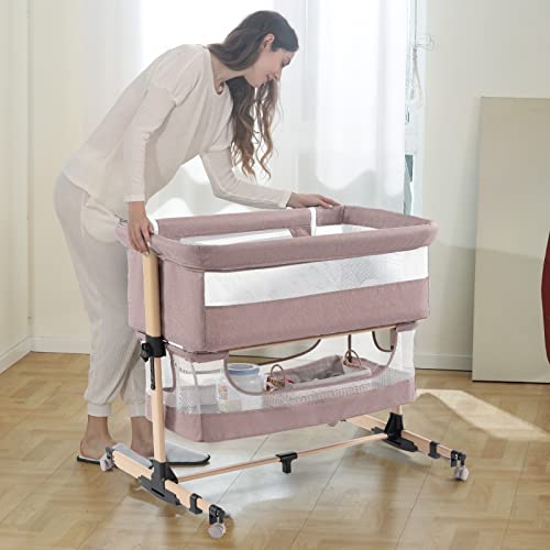 Ihoming Baby Bassinet Bedside Sleeper, 3 In 1 Convertible Design, Lnfant Bed & Bed Side Sleeper & Cradle Bassinets, Newborn Bedside Crib Attaches To Bed, Khaki #TOP3
