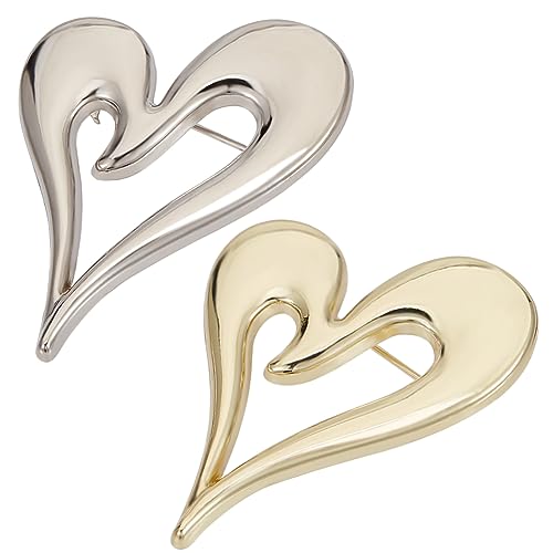 CRASPIRE 4 Broche de Aleación de 2 Colores con Forma de Corazón, Platino, Oro Claro, Floral, Broche para Vestido para Mujeres Y Hombres, Boda, Novia, Cóctel, Baile, Accesorio de Fiesta, Joyería