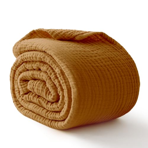 Image of 100% Cotton Muslin Blanket Large 50 inchx 70 inch, 6 Layers Breathable and Lightweight Cotton Throw Blankets for Couch, Soft Cooling Summer Gauze Blanket for Adults All Season, Mustard