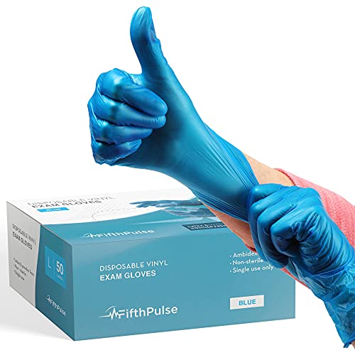Blue Vinyl Disposable Gloves Large 50 Pack Latex Free, Powder Free