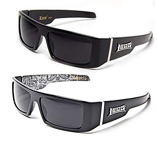Locs Gangsta Sunglasses Various Combos 58 Style (2 Pack Black Plain and White Bandana)