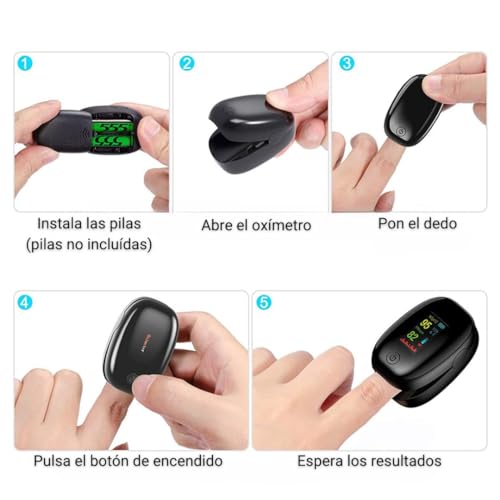 Pulsioxímetro Profesional, Oxímetro de Dedo Digital con Pantalla LED para Medición de SpO2, Medidor del Nivel de Oxígeno en Sangre con Lectura Instantánea y Saturación de Oxígeno, Negro - imagen 6