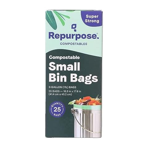 Repurpose Compostables Repurpose 3 Gallon, 11 Liter Super Strong, Small Compostable Trash Bags, Biodegradable Products Institute (BPI) Certified, 25 Count Cover