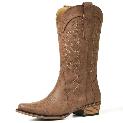 Image of Cowboy Boots for Women, Chunky Heel Western Boot | Mid-calf cowgirl boots with all-day comfort, ideal for daily outfits, country music festivals and western themed occasions