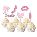 Rsstarxi 24 Pack Princess Cupcake Toppers Glitter High Heel Lipstick Bow Tie Baby Shower Cupcake Picks Princess Theme Bridal Shower Wedding Anniversary Birthday Party Cake Decorations Supplies