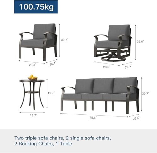 Image of Aluminum Patio Furniture Set, 10 Seats Outdoor Patio Conversation Sets with Swivel Chair Modern Metal Sectional Sofa with Upgrade Cushions for Patio, Backyard - Grey