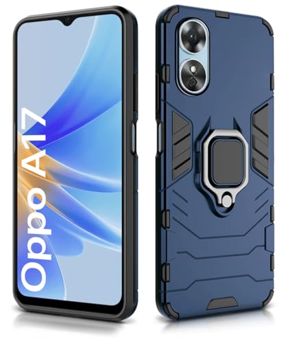 Image of WOW IMAGINE Shock Proof Back Case Mobile Cover for Oppo A17 | Back Cover Case (Tough Armor | Hybrid PC + TPU | Ring Holder & in-Built Kickstand | Blue)