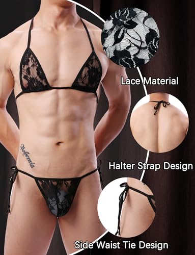 FEOYA Men's Sexy Lingerie Set Lace Sissy Bra Top Lace Bikini Thong Bikini Breifs Nightwear4