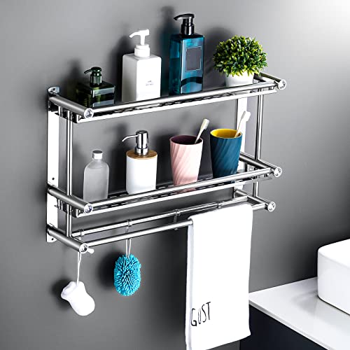 PIIKNUO Estante de Ducha Autoadhesivo con Ganchos Estante Ducha Oxido de Baño sin Agujeros Estante de Baño con Toallero Repisa de Ducha Acero Inoxidable Cesta de Ducha Adhesiva para el Baño Cocina Cover