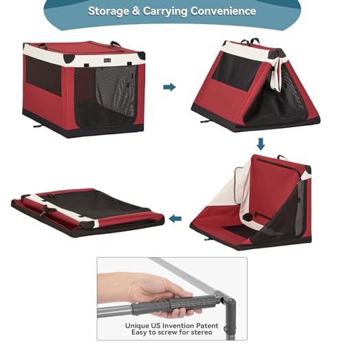 Petsfit Hundebox faltbar, Hundebox für zuhause Verstellbarer Stoffbezug mit Spiraleisenrohr, Hundetransportbox Auto Stoff für große mittlere kleine Hunde,Leicht zu Verstauen