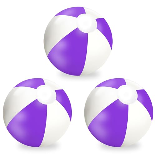 Whaline 3Pcs Inflatable Beach Ball Light Purple and White 16 Inch Round Pool PVC Balls Game Toys for Summer Hawaiian Tropical Beach Party