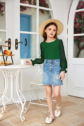 Image of Arshiner Girls Long Sleeve Shirt with Ruffle Cuffs Polka Swiss Dots Kids Girls Pullover Shirts Cute Crewneck Girls Top