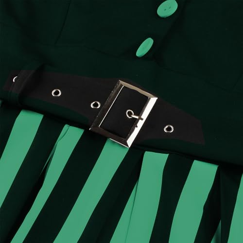 Image of ODIZLI Women's 1950s Retro Dress Short Sleeve Notched Lapel Polka Dot Stripe Swing Dress with Belt Cocktail Dress