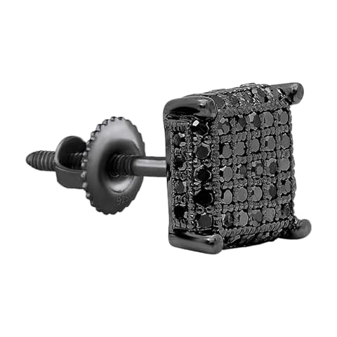 Dazzlingrock Collection 0.25 Carat Round Black Diamond Cube Unisex Screwback Stud Earring (1 Pc Only) in Black Plated 925 Sterling Silver Cover