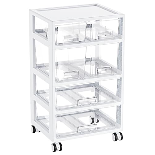 Image of Vtopmart Plastic Drawer Storage Orangizer, 4 Tier 6 Drawers with Wheels for Office Supplies, Art Crafts, Under Desk Storage for Office, Bathroom, Dresser, 1 Pack/Clear