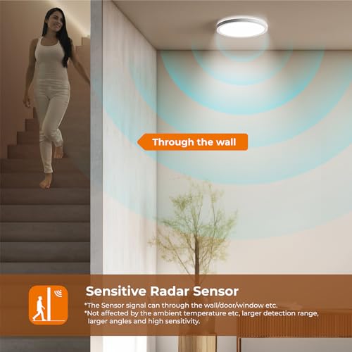 Matane Dimmable Motion Sensor LED Ceiling Light with Remote, 9 Inch Wired Flush Mount 3000K 4000K 5000K, 1800LM Motion Sensor Light Indoor for Closet Hallway Laundry Stairs White