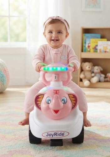 Image of JoyRide Ride on & Car for Kids with Music & Horn Steering, Push Car for Baby with Backrest,Under Seat Storage & Big Wheels, Ride on for Kids 1 to 3 Years Upto 25 Kgs (Elephant, Pink)