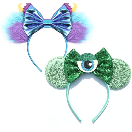 FACHPINT Monster Headband Adult 2pcs Sully Ears/Mike Wazowski Headband for Theme Parks Cute Mouse Ear for Photo Props Big Ears for Girl Boy
