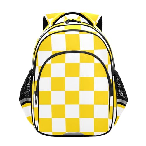 School Bag for Teens Yellow and White Checkered Backpack for Boys Girls Lightweight Book Bags Bagpack 16L