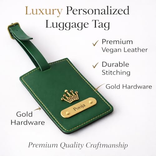 Image of Thebaegift Personalized Luggage Tag with Custom Name - Premium Vegan Leather Travel Tag - Engraved Name ID Tag for Suitcase, Backpack - Unique Gift for Travelers, Couples, Birthday & Anniversary