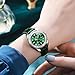 OLEVS Green Leather Womens Watches Diamond Fashion Dress Female Watches Analog Quartz Date Luminous Gift Watch for Ladies