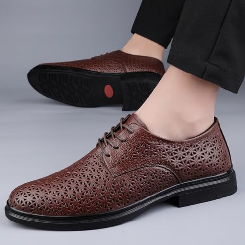 Men's Genuine Top - Grain Leather Breathable Slip - On Oxford Dress Shoes, Ideal for Business Meetings, Formal Events and Daily Office Wear Brown Black4