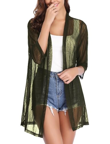 Image of iClosam Women Casual 3 /4 Sleeve Sheer Open Front Cardigan Sweater Kimono