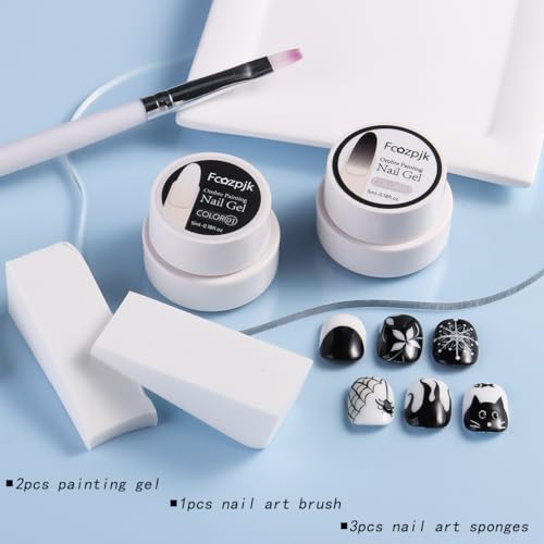 Gel Paint para Uñas, Pack 2 Gel Negro y Blanco miniatura 2