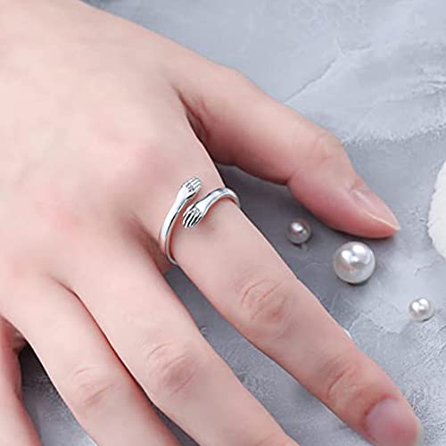Image of University Trendz Always With You Silver Stainless Steel Hug Ring - Adjustable Band Jewelry Gift for Women, Teen, Girls
