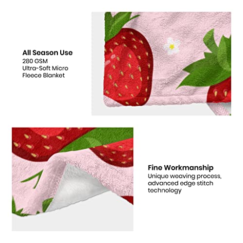 Image of Strawberry Throw Blanket for Women Kids, Strawberry Gifts for Girls Women Teens Mom Birthday, Soft Warm Cozy Fruit Pattern Fleece Blanket for Travel, Cute Pink Home Room Decor for Couch, Bed 50 inchx60 inch