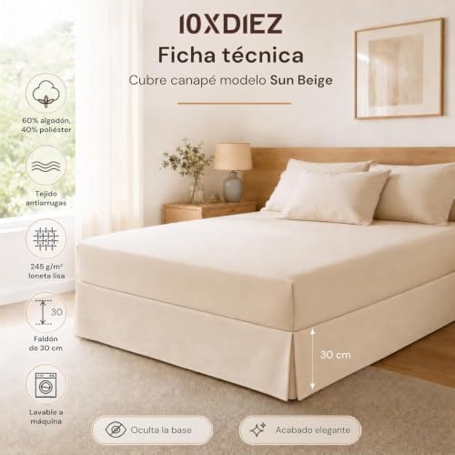 Miniatura 2 de 10xdiez Cubre Canapé Sun Beige Beige - Cama De 150cm