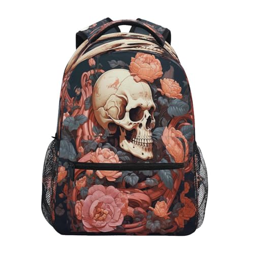 Sac à dos crâne floral rose confortable pour soulager le dos des étudiants