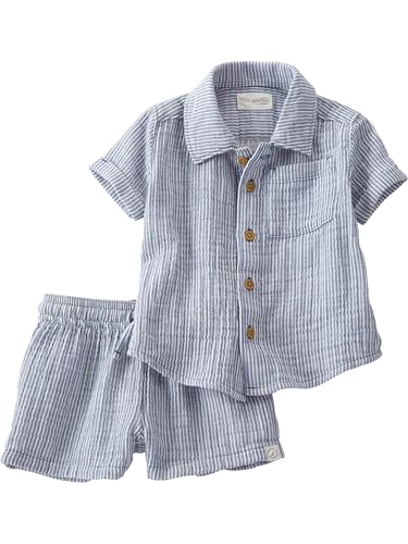 Image of Little Planet by Carter's Boy 2-piece Shorts Set made with Organic Cotton, Navy Stripes, 18M