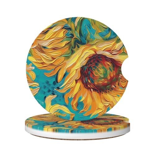 2pcs posavasos absorbentes para carro diseño girasol miniatura 1
